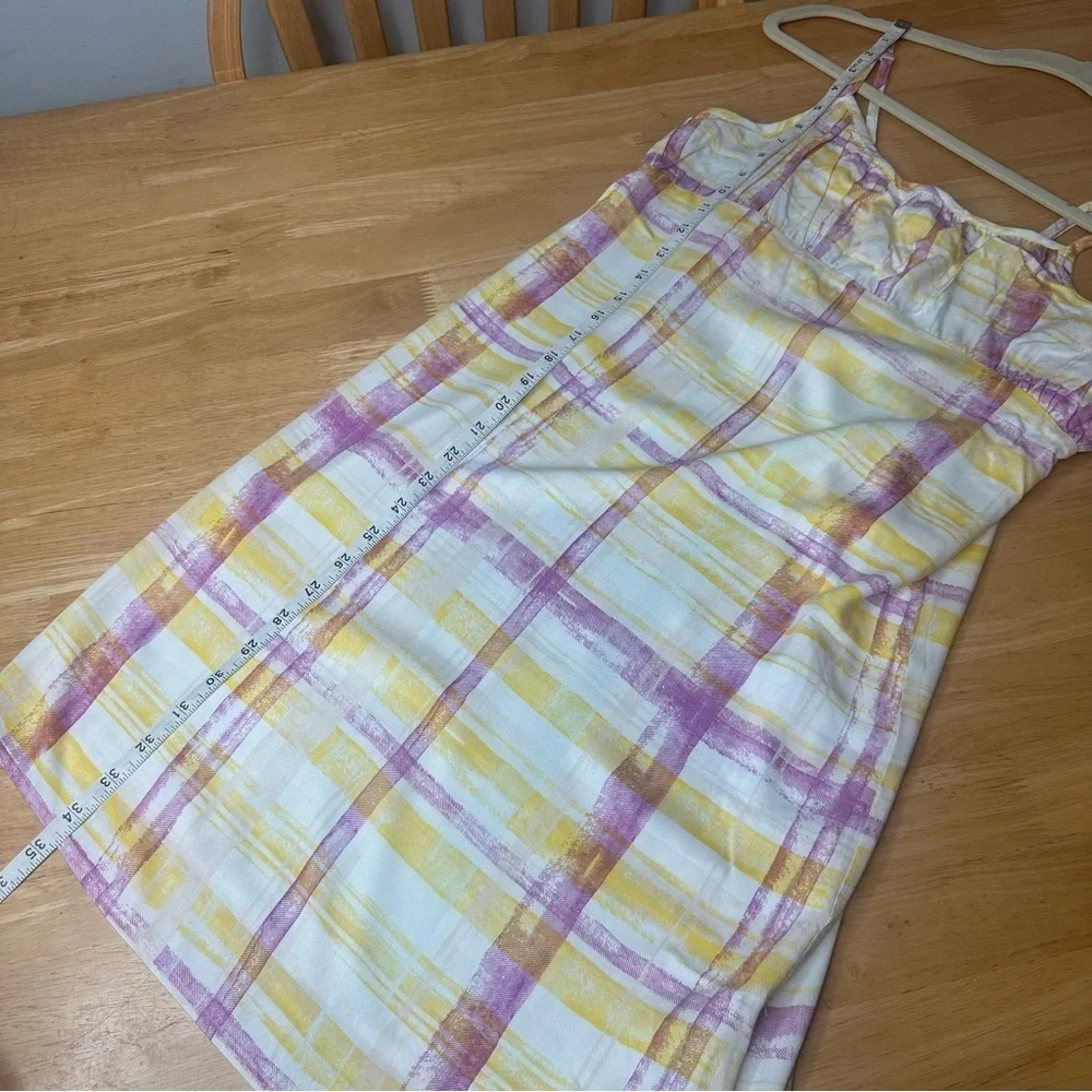 Calvin Klein Girls Yellow Purple Plaid Dress with Elastic XL Adjustable Straps